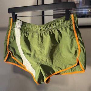 Athletic Green Shorts with grey strip and orange pipping